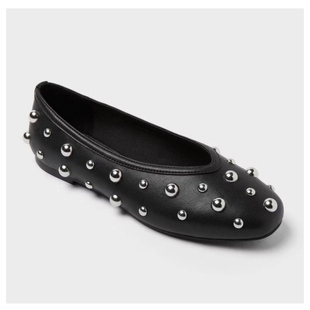 A New Day Sammie Ballet Flats 6.5 Black New Studded Almond Toe Memory Foam Flat